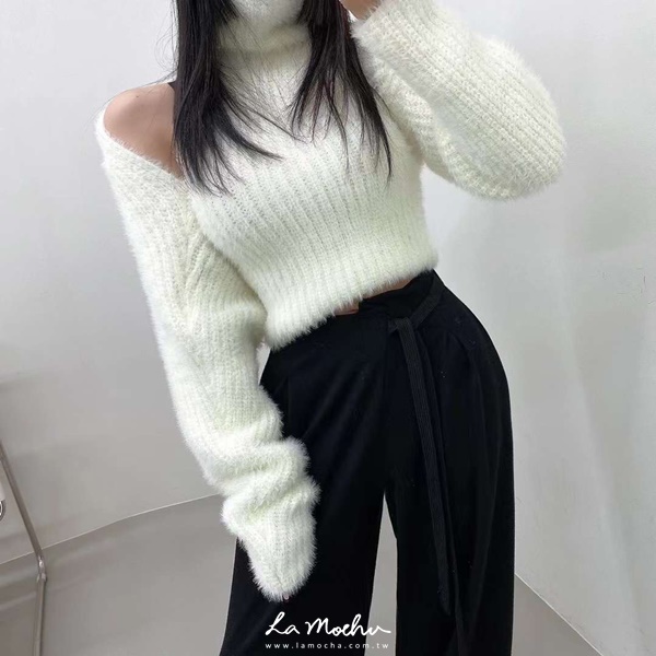 馬海毛短版坑條外套